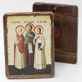 Икона 17x23 (ERM) деревянная под старину, Гурий, Самон, Авив