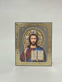 Лик полигр. 10х12, Серебро, оверпринт, прямая рамка, Спаситель