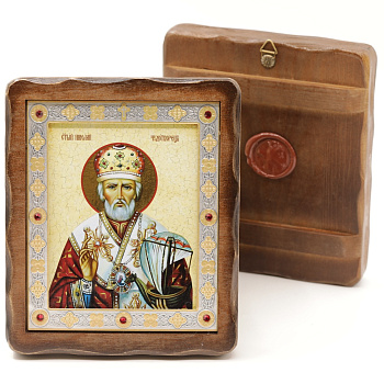 Икона 11х13 (ERM) деревянная под старину ВИЗАНТИКОС, Николай Чудотворец