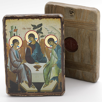 Икона 13x17 (ERM) деревянная под старину, Троица