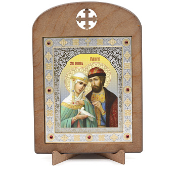 Икона 11x13 (ERM) деревянная, вставка металл, Петр и Феврония (поясн)