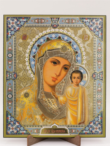 Икона на оргалите 15x18 (тисн), 009 Желтый тон, Казанская