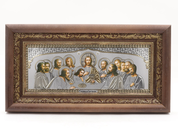 КИОТ под лик 30х12см (ERM) ТЕМНОЕ дерево, ЗОЛОТОЙ багет, Тайная вечеря (серебро)
