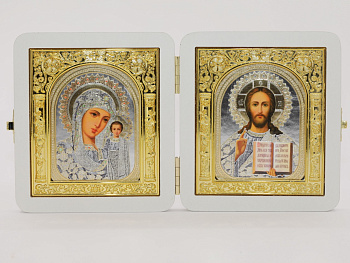 Складень (ERM) 10x12, БЕЛЫЙ золотая АРКА, Спаситель - Казанская (Академ, сер)