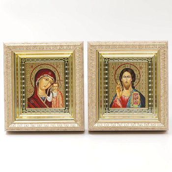 КИОТЫ 10x12 (VAN) ПЛАСТИК СЛ. КОСТЬ, Золотая вставка, ПАРА Спаситель - Казанская (визант)