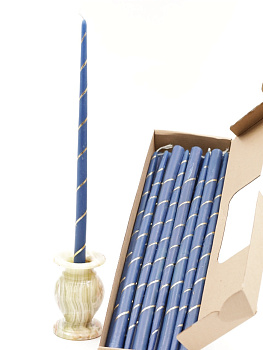 Свечи золоченые конусные №55, СПИРАЛЬ (Золото), СИНИЕ (24шт)