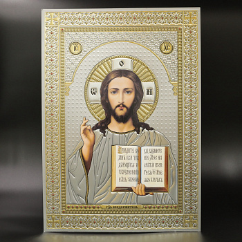 Лик полигр. 30х40, Оверпринт, Спаситель (Золото, Серебро, Конгрев, УФ-лак)
