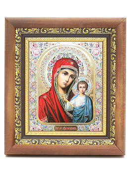 КИОТ 15х18 (ERM) ТЕМНОЕ ДЕРЕВО, ЗОЛОТОЙ багет, 001 Красн/Синий тон, Казанская