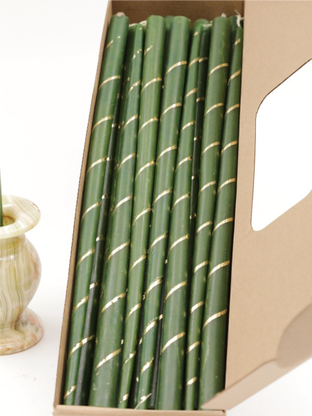 Свечи золоченые конусные №55, СПИРАЛЬ (Золото), ЗЕЛЕНЫЕ (24шт) (2)