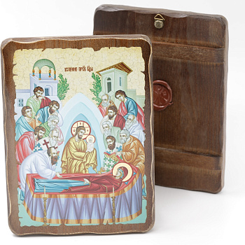 Икона 17x23 (ERM) деревянная под старину, Успение