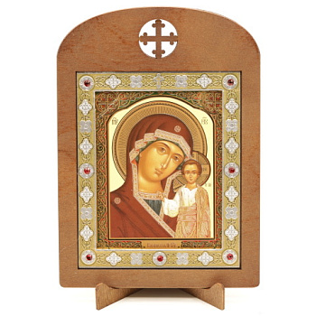 Икона 11x13 (ERM) деревянная, вставка металл, Казанская №28