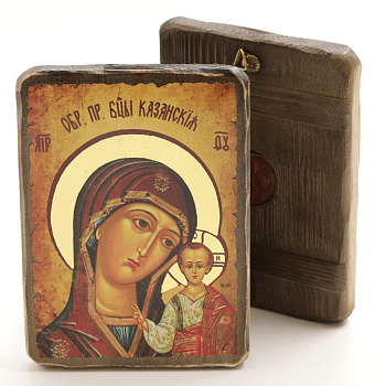 Икона 13х17 (ERM) деревянная под старину с ОБЖИГОМ, Казанская 2