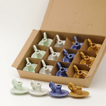 Подсвечник керамический, КРУГ, набор из 12 шт (кор, зел, гол, син) (GZP-06)