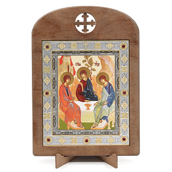 Икона 11x13 (ERM) деревянная, вставка металл, Троица