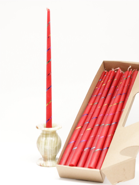 Свечи золоченые конусные №55, СПИРАЛЬ (Радужная), КРАСНЫЕ (24шт)