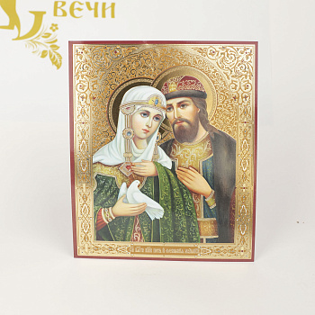 Лик полигр. 15х18, 006 Петр и Феврония (Золото, Конгрев, УФ-лак)
