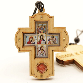 Авто ПОДВЕСКА (ERM) КРЕСТ 5 икон 8х6см