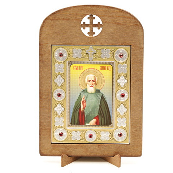 Икона 6x9 (ERM) деревянная, вставка металл, Сергий Радонежский