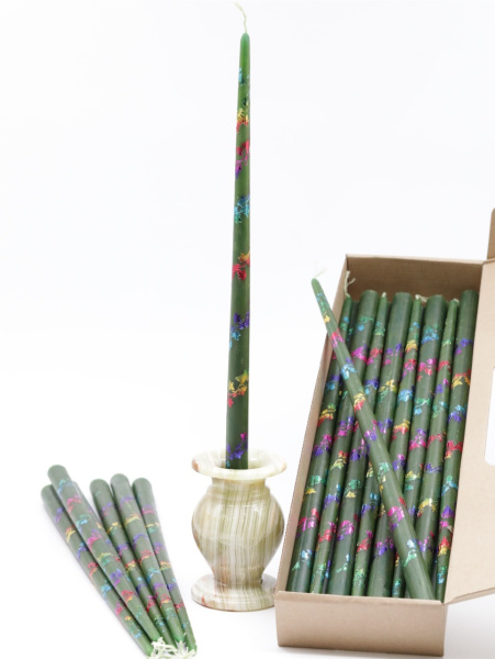 Свечи золоченые конусные №55, ЛОЗА (Радужная), ЗЕЛЕНЫЕ (24шт)