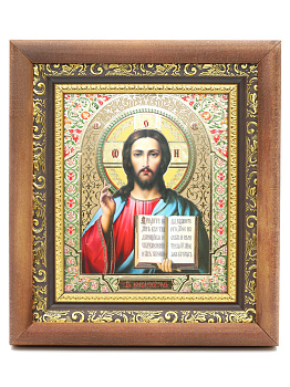 КИОТ 15х18 (ERM) ТЕМНОЕ ДЕРЕВО, ЗОЛОТОЙ багет, 014 Красн/Синий тон, Спаситель
