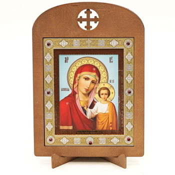 Икона 11x13 (ERM) деревянная, вставка металл, Казанская №34