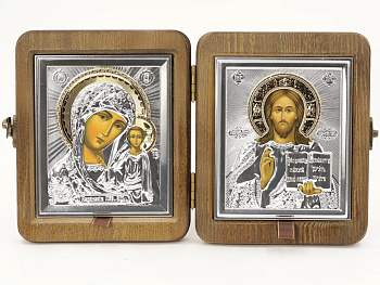 Складень (ERM) 11x13 деревянный, РИЗА, крест золото