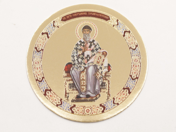 Икона круг D5см, Спиридон Тримифунтский (на троне)