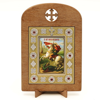 Икона 6x9 (ERM) деревянная, вставка металл, Георгий Победоносец