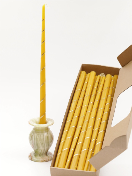 Свечи золоченые конусные №55, СПИРАЛЬ (Золото), ЖЕЛТЫЕ (24шт)