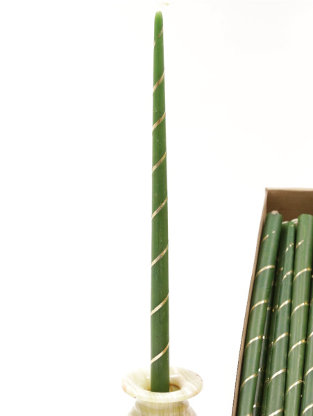 Свечи золоченые конусные №55, СПИРАЛЬ (Золото), ЗЕЛЕНЫЕ (24шт) (3)