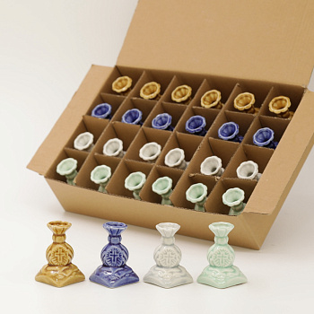 Подсвечник керамический, ВАЗА, набор из 24 шт (кор, зел, гол, син) (GZP-02)