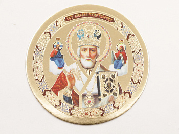 Икона круг D5см, Николай Чудотворец в митре (красн)