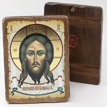 Икона 17x23 (ERM) деревянная под старину, Спас Нерукотворный