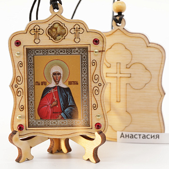 Авто икона (ERM) с подставкой 4х3,5см, Анастасия